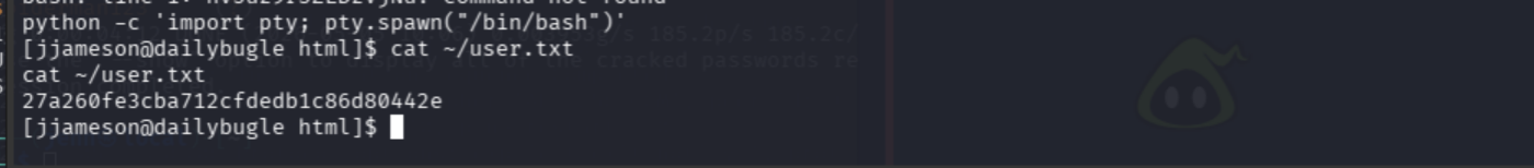 user flag retrieved as jjameson